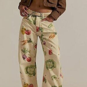 Barrel Jeans Vegetable Print Sz Small